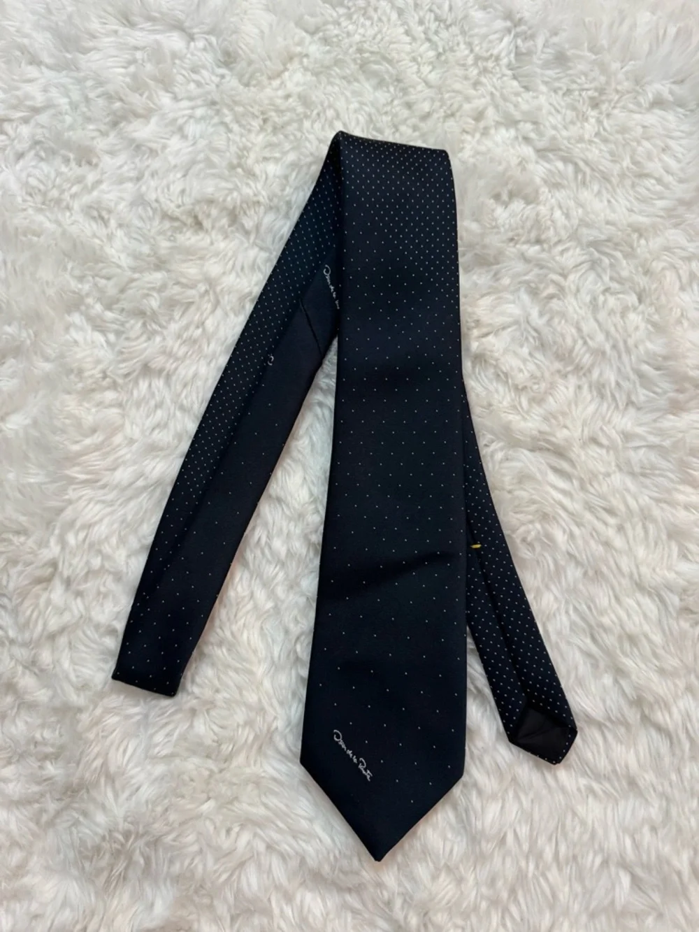 Oscar de la Renta Navy Tie with White Microdots